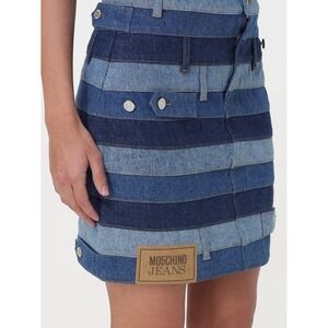 Moschino Jeans Women's Large Paneled Denim Mini Skirt Blue Button High Waist